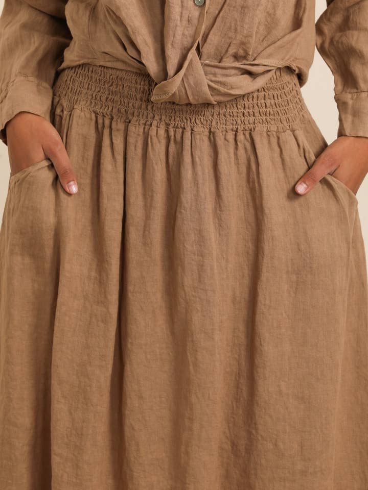 NAÏS PARIS - Wholesale Skirt - Women's - LONG SKIRT WITH SMOCKED WAIST AND POCKETS 100% LINEN12