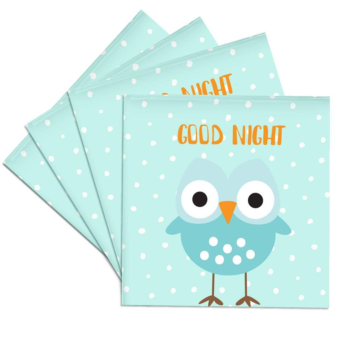 3dRose – wholesale Coasters – 3dRose, Cute Baby Woodland Owl Bird Typography On Blue Polkadots - Good Night, Coaster0