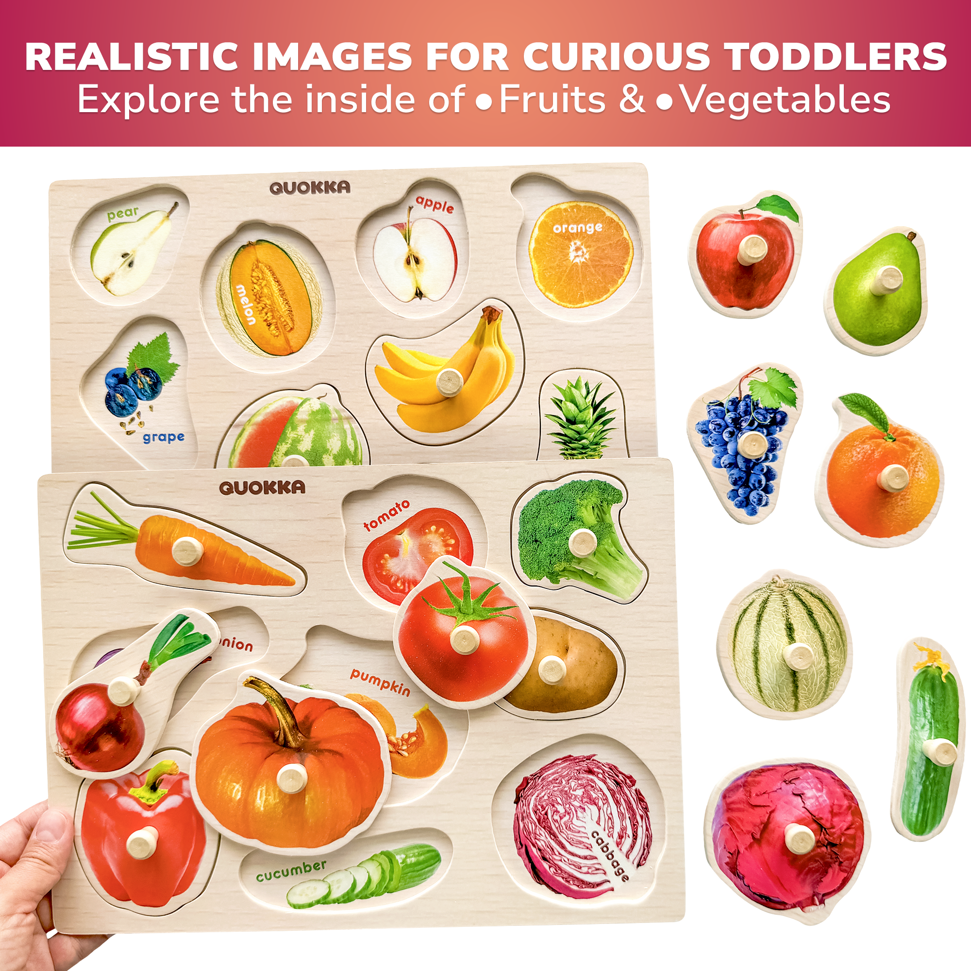 QUOKKA - Wholesale Puzzle - Kids - MontessoriWooden Puzzles for Toddlers on a Rack | set of 83