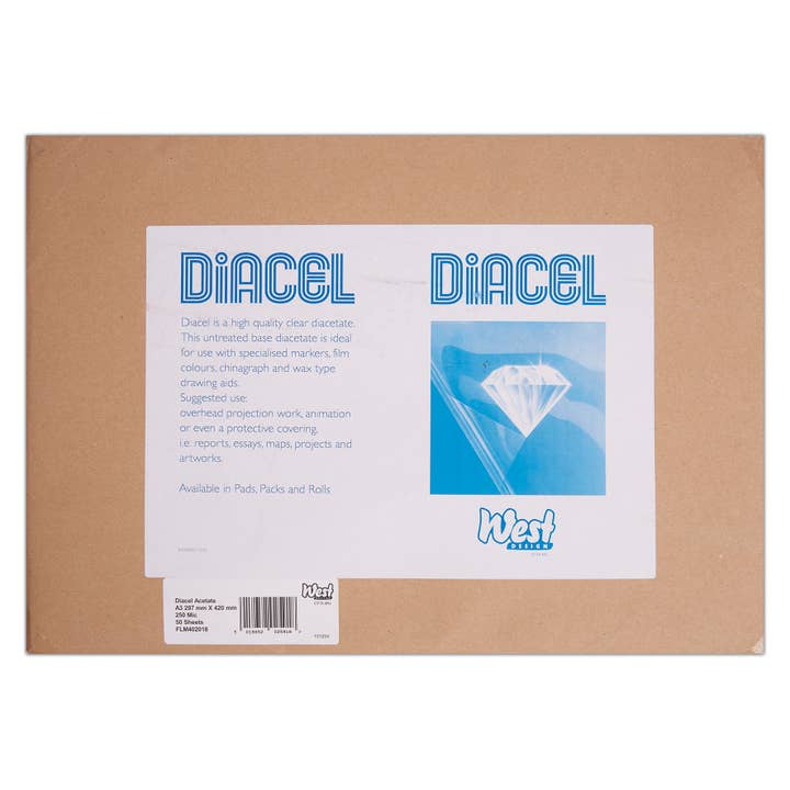 Pellicola Diacel in acetato, trasparente, A3, 250 micron, 50 fogli per la vendita all'ingrosso da parte di West Design Products
