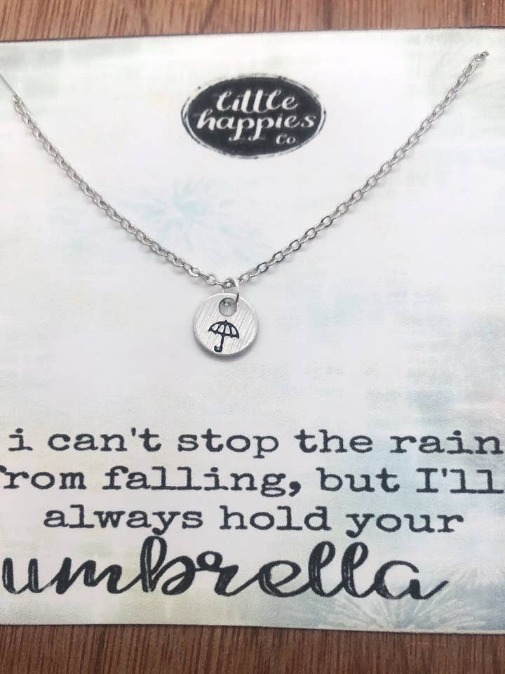 Encouragement necklace, umbrella necklace, friendship neckla for wholesale by Little Happies Co