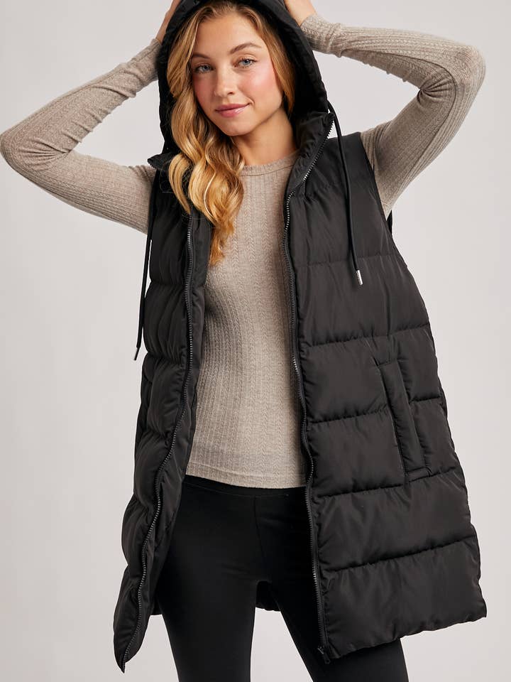 Bluivy - Wholesale Outerwear Vest - Women's - HOODED ZIPPER DOWN LONGLINE PUFFER VEST17