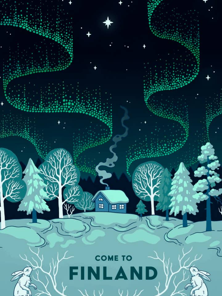 Plateau : Aurores boréales au-dessus du cottage pour la vente par Come to Finland
