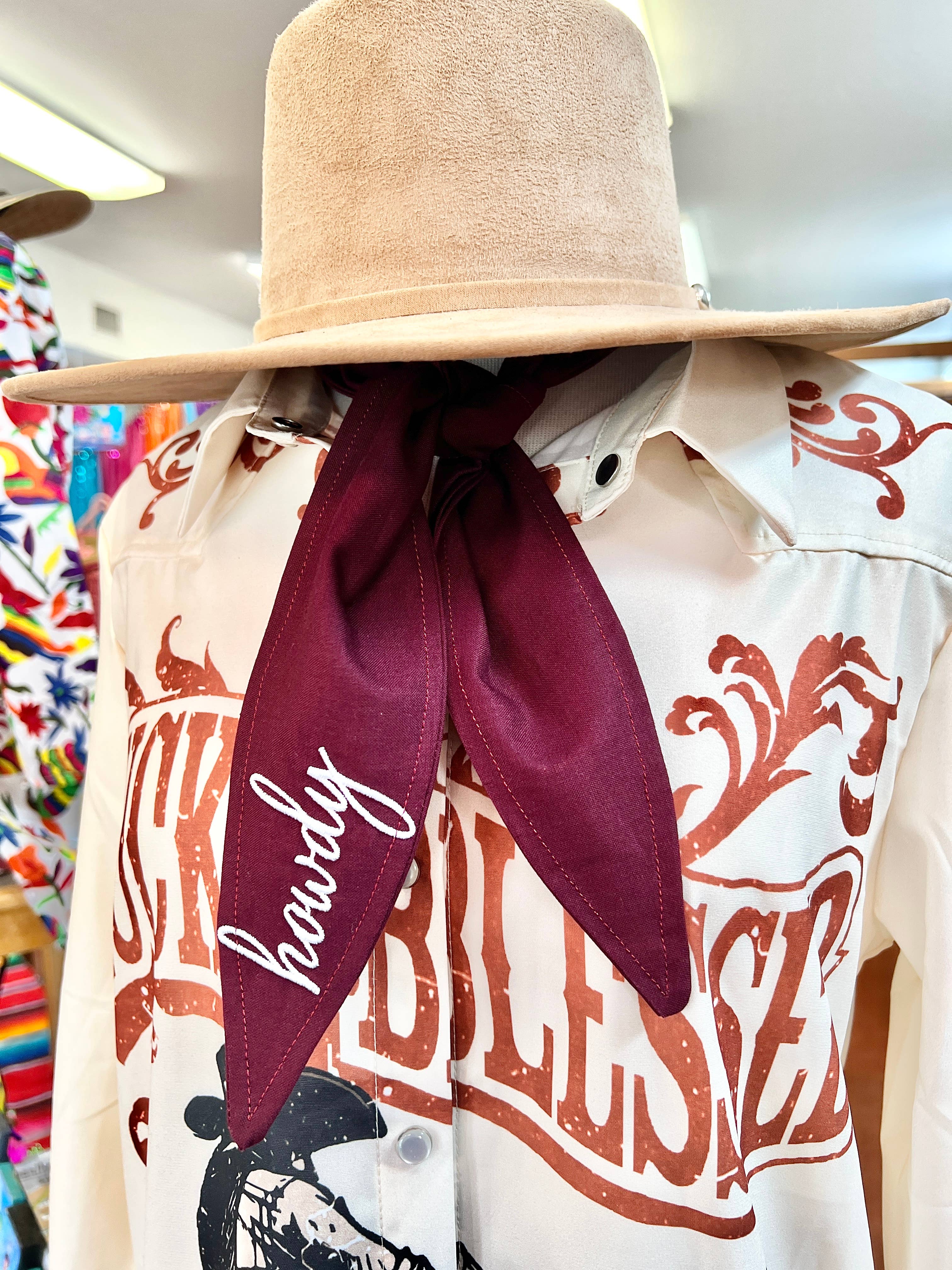 The Funky Soul - Wholesale Scarf - Women's - Howdy Embroidered Ascot Scarf, Gifts4