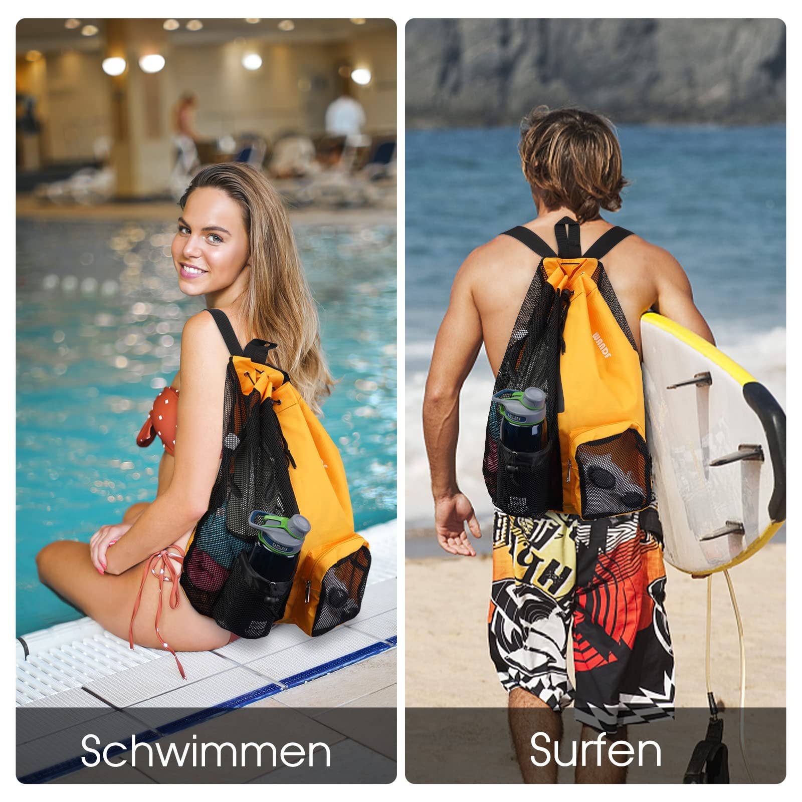 wandf - Wholesale Beach Bag - WANDF Mesh Drawstring Backpack with Wet Pocket Beach Bag79