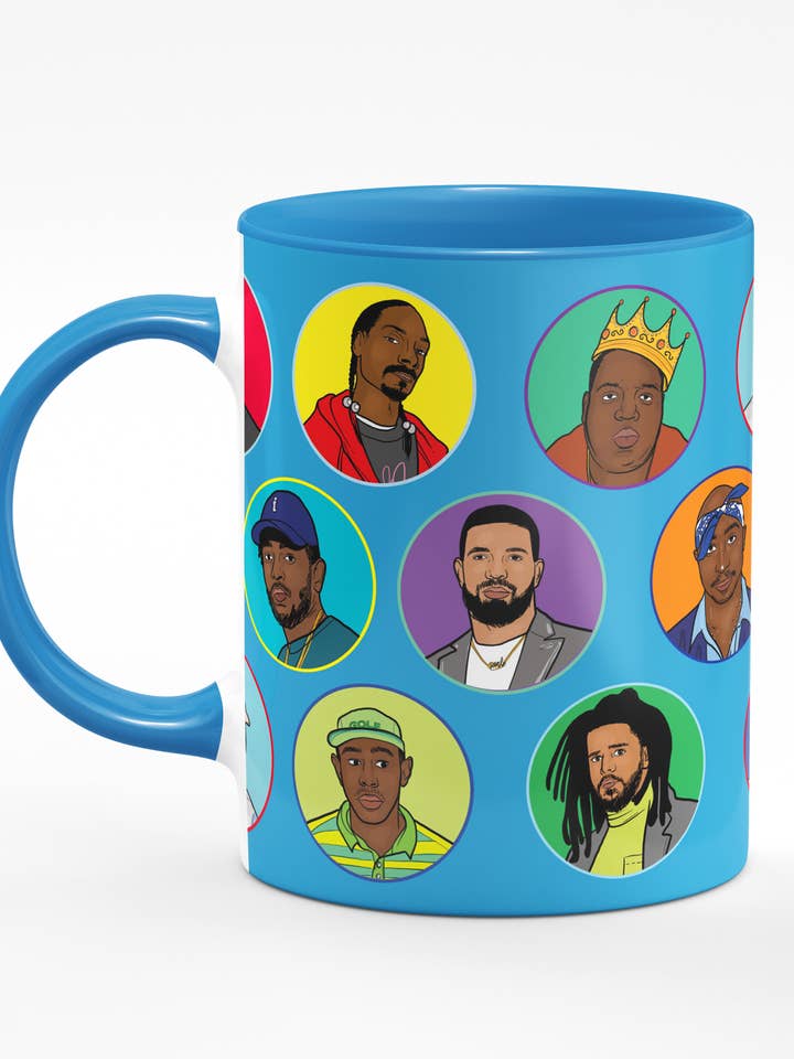 Tasse bleue Legends du Rap pour la vente par Studio Soph (We Pay Your Import Fees - We Ship DDP)