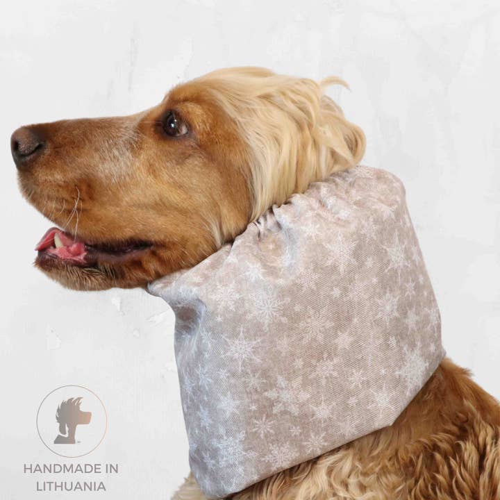 Waterproof Dog Snood | Snowflakes in Beige for wholesale by Distinguish Me