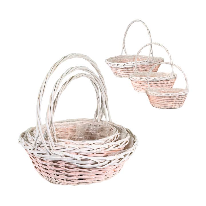 18"D Pink Woven Baskets - Whitewashed - Set of 3 for wholesale by Jacobson