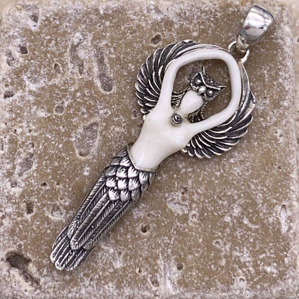 Goddess Design Studio - Wholesale Individual Charm/Pendant - Sterling Silver Owl Goddess in 2 sizes