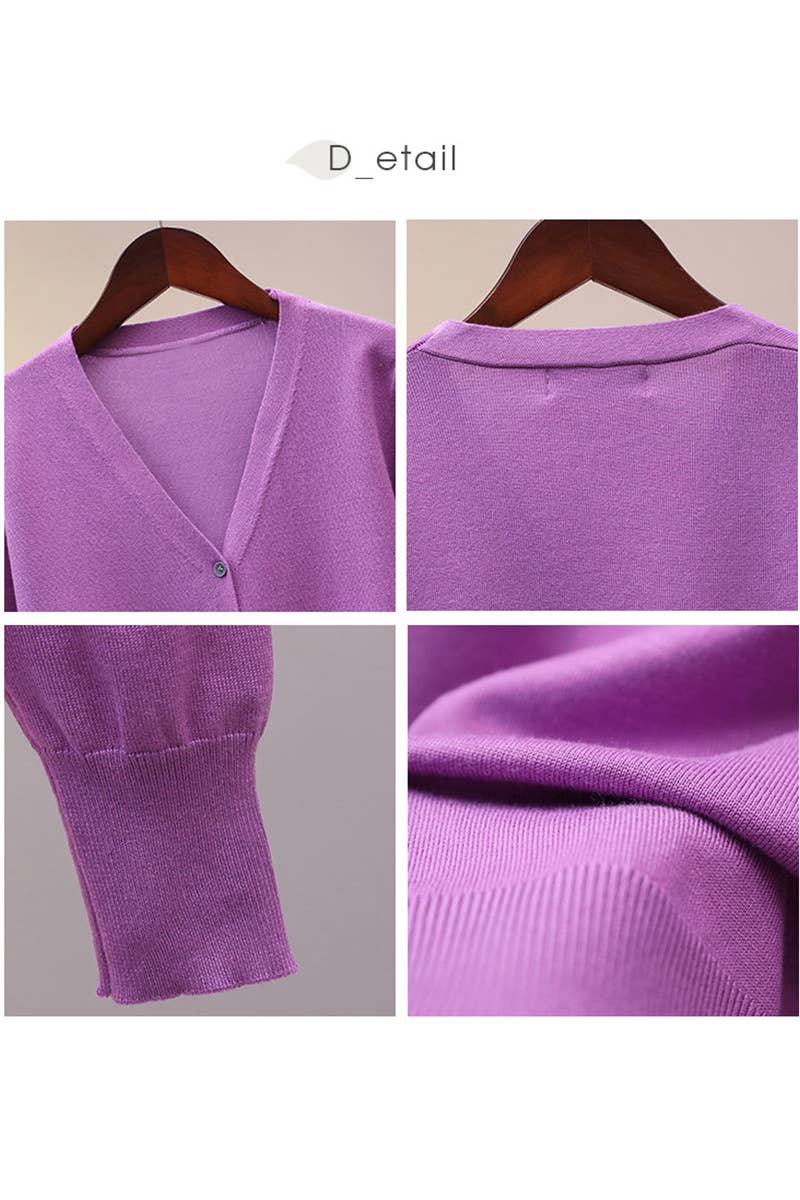 NINEXIS - Wholesale Cardigan - Women's - CWOCAL0333_Button Down Sleeve  V-Neck Cardigan Sweater7