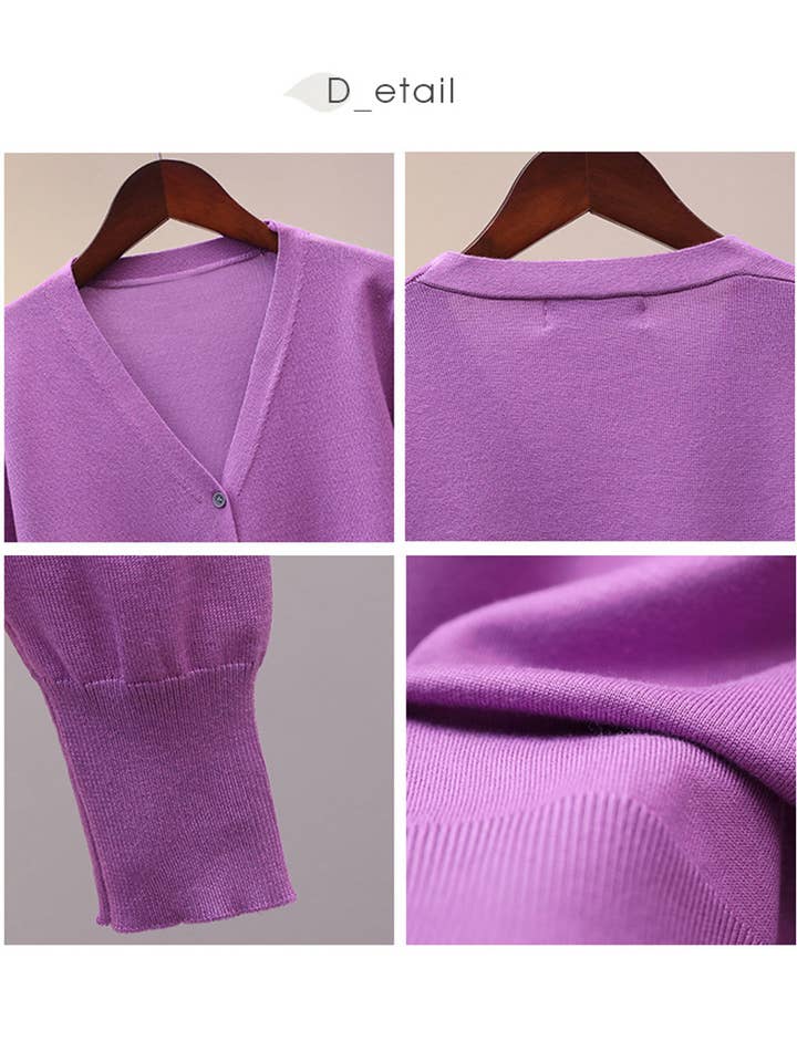 NINEXIS - Wholesale Cardigan - Women's - CWOCAL0333_Button Down Sleeve V-Neck Cardigan Sweater7