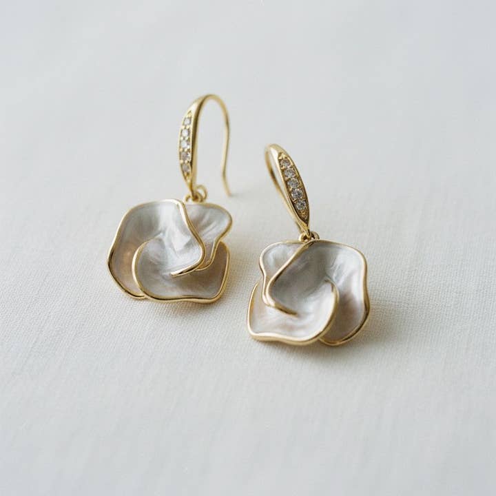 Ellemadera - Wholesale Dangle Earrings - Handmade Enamel Camellia Flower Dangle Earrings1