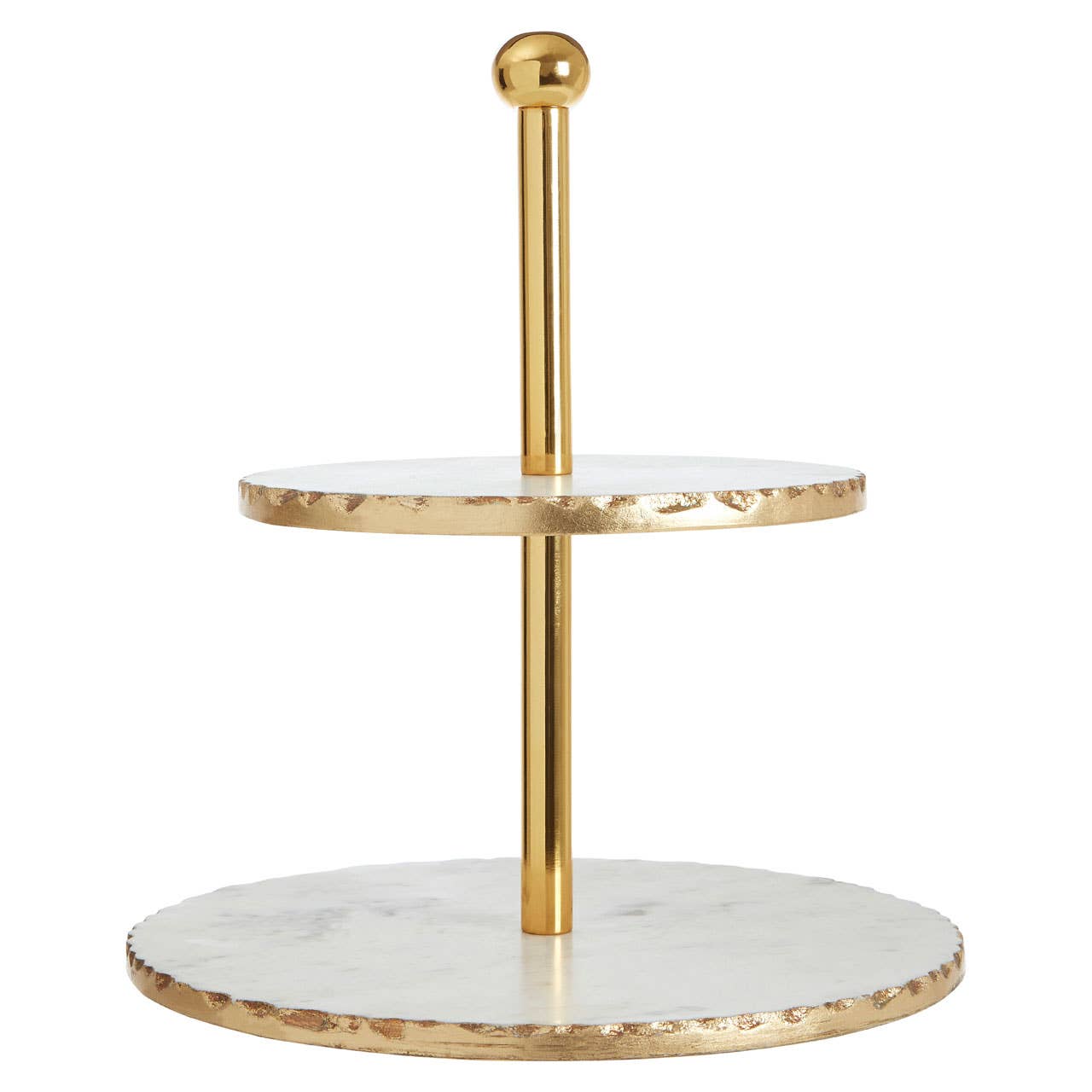 Interiors by Premier – wholesale Cake stand – 2 Tier White Marble / Gold Finish Cake Stand0