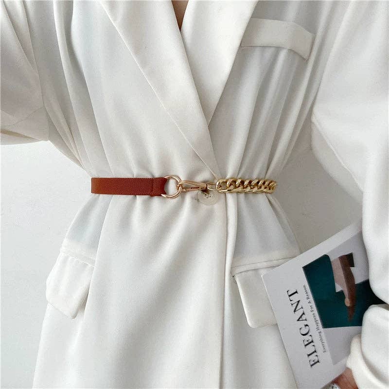 Dipped Shop - Vendita all'ingrosso Cintura - Donna - Cintura Semplice in Pelle con Giunzioni a Catena DPWB28382