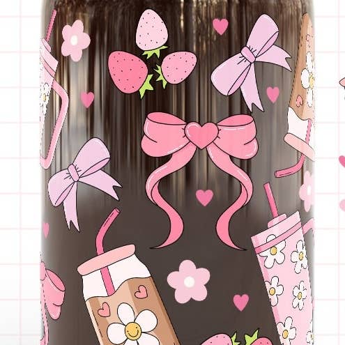 Pink Essentials Glastasse, 16-Unzen-Kaffeetasse aus Glas, süßes Geschenk für den Großhandel von Dm Crafting