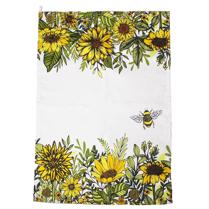 Recycled Cotton Tea Towel Sunflowers Bee Honey for wholesale by Half Moon Bay By Design