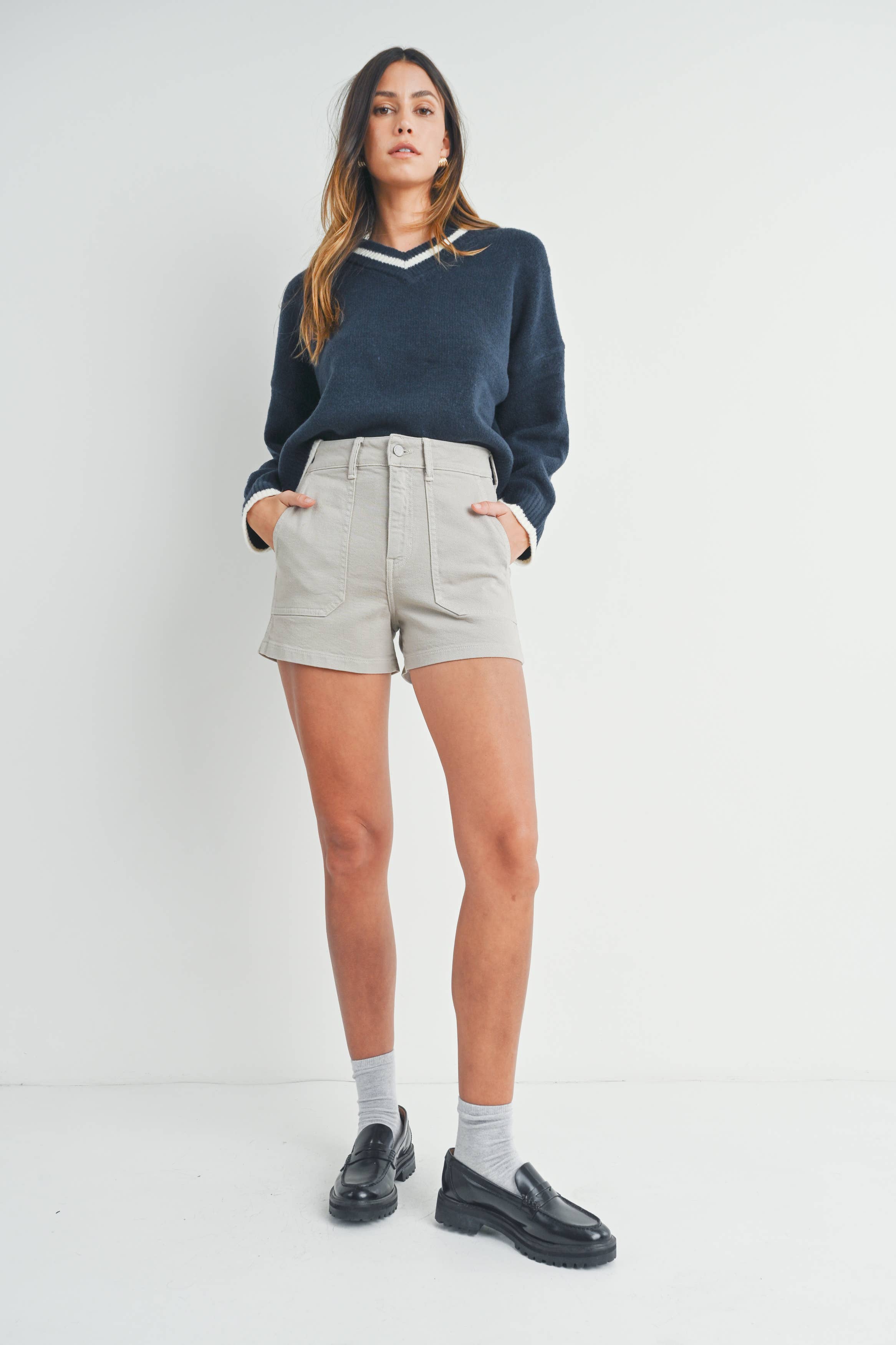 JUST BLACK DENIM - Wholesale Shorts - Women's - BH404J - MOONSTONE - High Rise Utility Cargo Short1