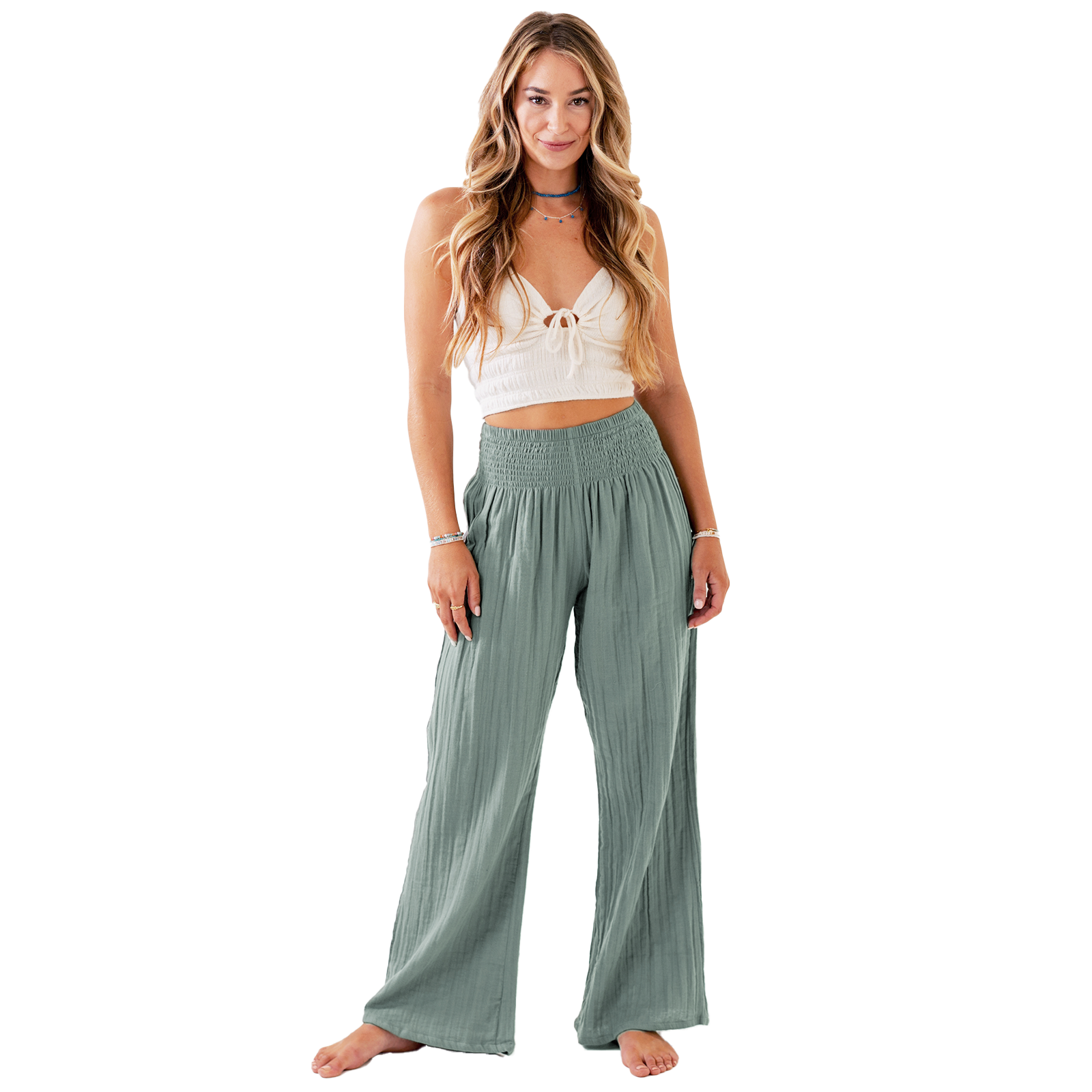 Lotus and Luna - Wholesale Pants - Women's - Sage Wide Leg Cotton Pants7