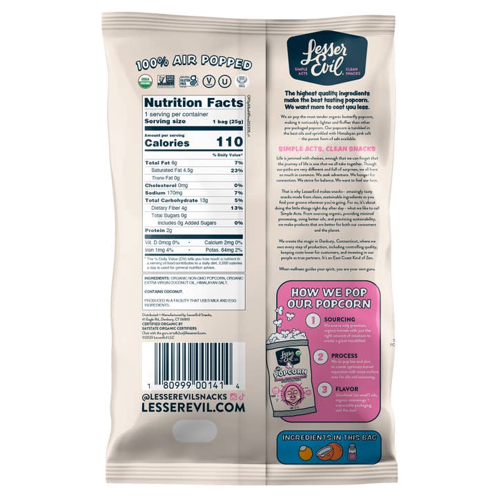 LesserEvil - Wholesale Popcorn - Organic Popcorn, Himalayan Pink .88 oz