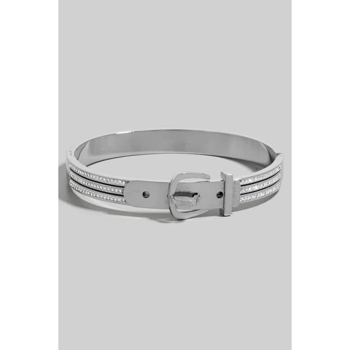 The Looks by Fame Accessories - Wholesale Bangle Bracelet - Stainless Steel Pave Belt Style Hinge Bangle Bracelet4