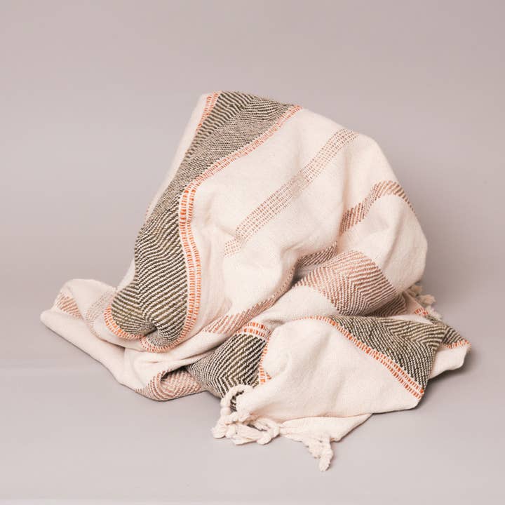 Plaid in cotone tessuto a mano con righe kaki per la vendita all'ingrosso da parte di Storie