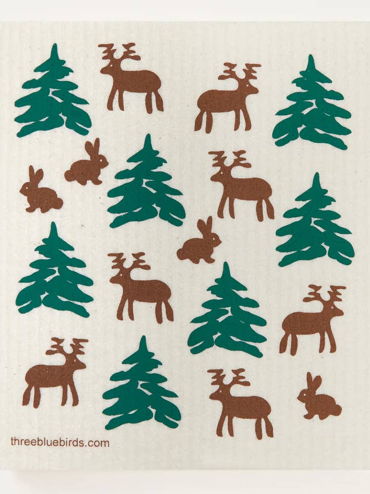 Forest Friends Swedish Dishcloth for wholesale by Three Bluebirds Swedish Dishcloths