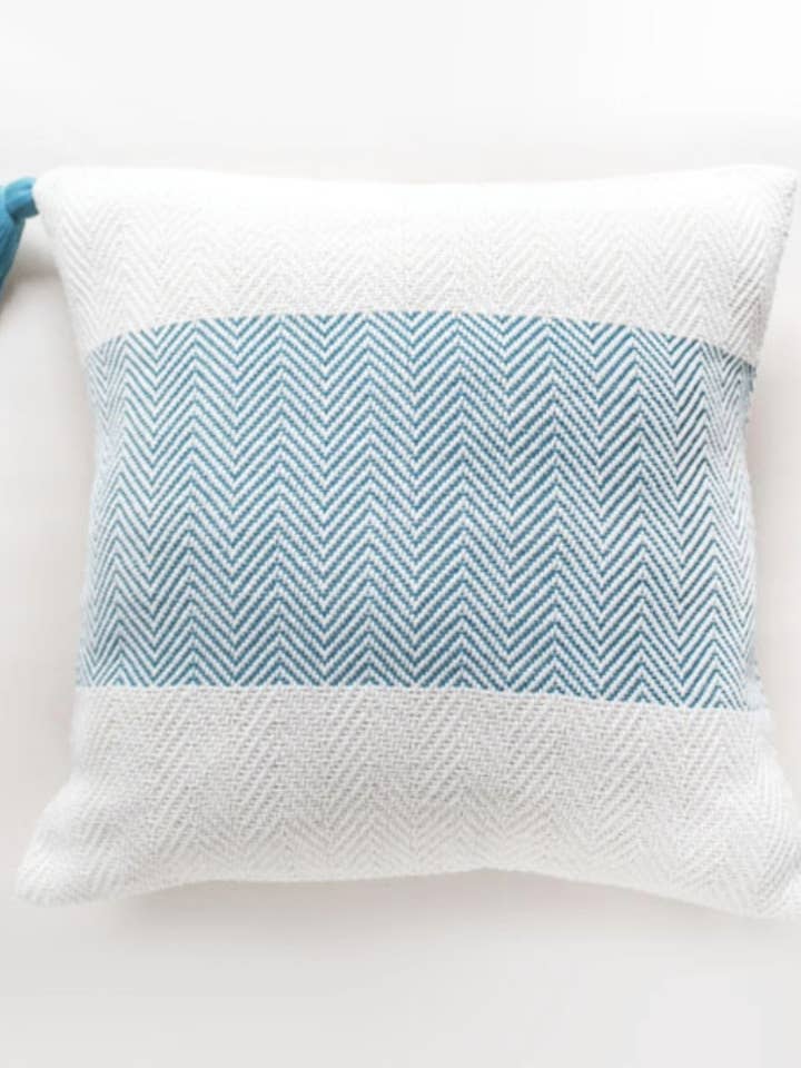 Handwoven One Fringe Turquoise Pillow for wholesale by Lula Mena
