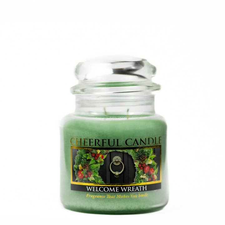 Bougie joyeuse (16 oz.) — Couronne de bienvenue pour la vente par A Cheerful Giver