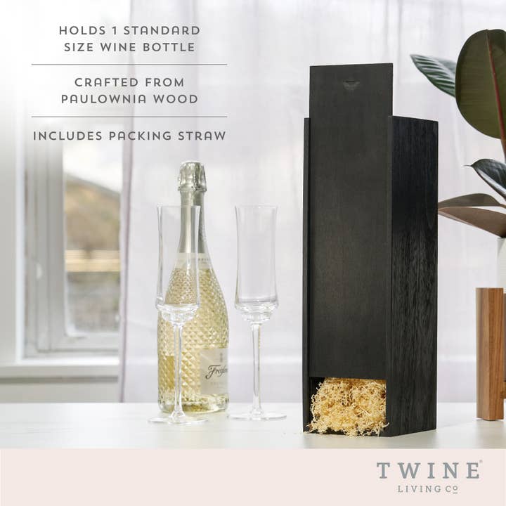 Twine - Wholesale Wine Gift Bag - Single Bottle Wood Wine Gift Box - Black