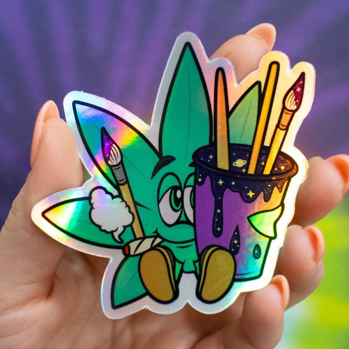 Hög konstnärsklistermärke holografiskt | Weed Leaf Dekal för wholesale av The Paint Sesh