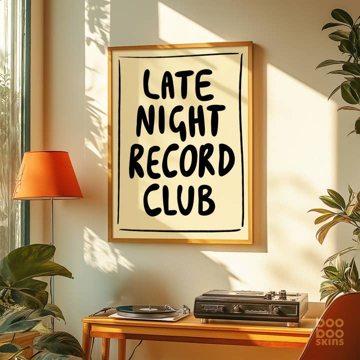 BOOBOOSKINS – wholesale Art print – Late Night Record Club Art Print - Vinyl Lover Music Poster1