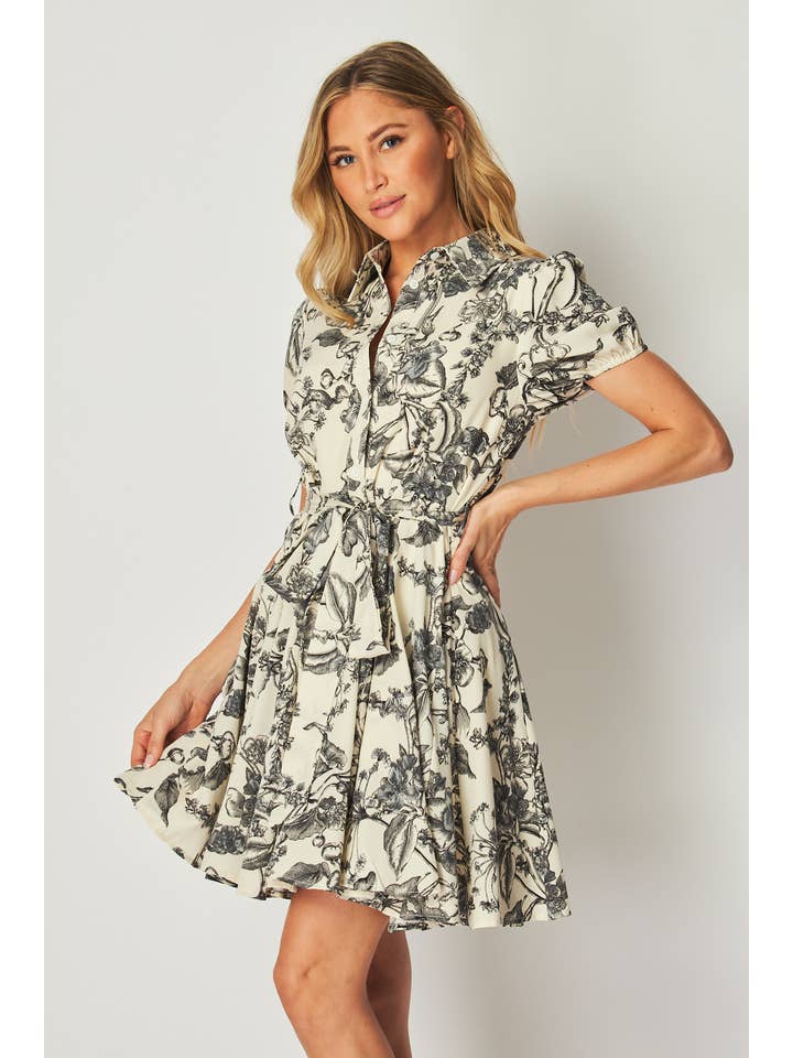 Peace Love Line - Wholesale Dress - Women's - PL4608 - FLORAL PRINTED BUTTON DOWN SHIRT DRESS