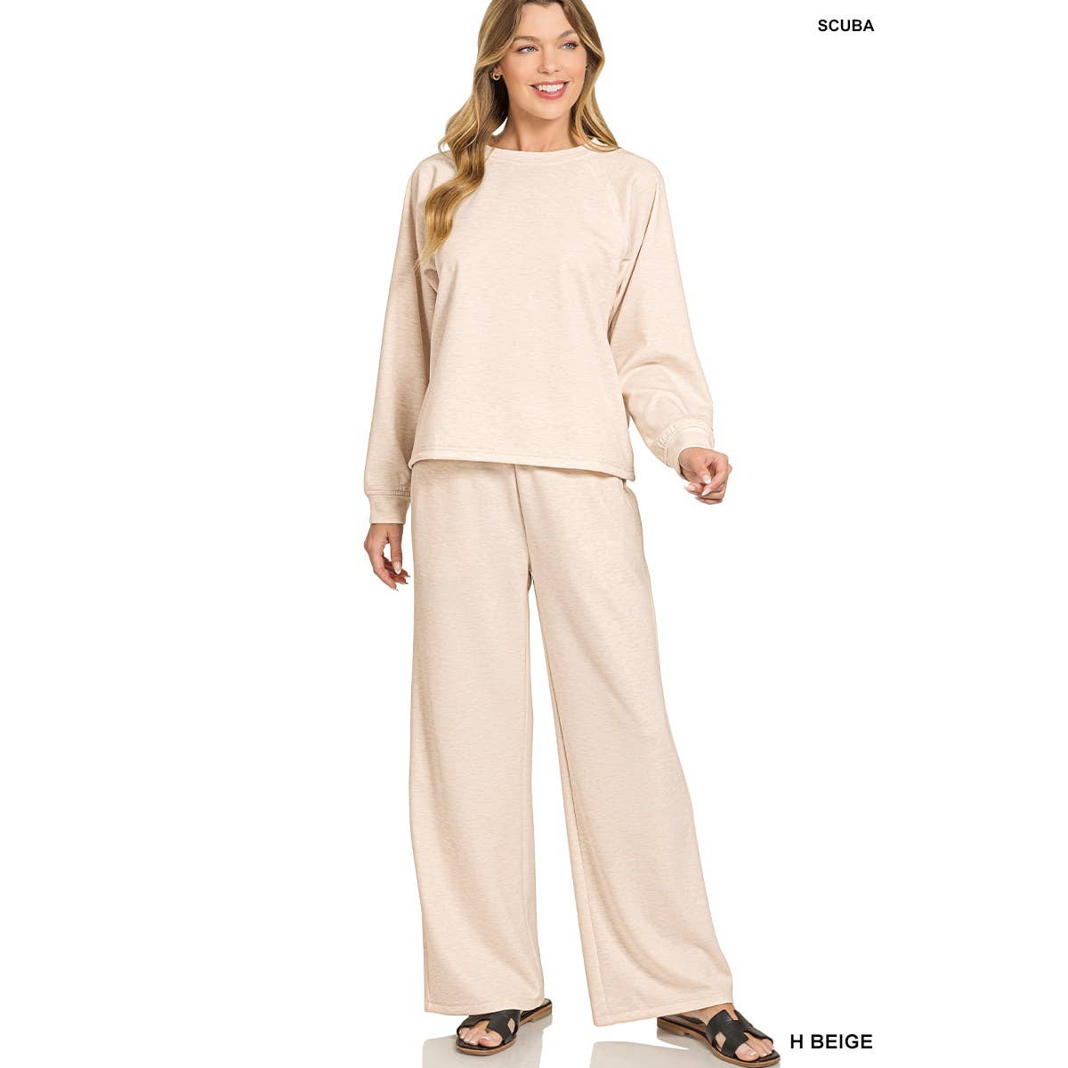 HiteJeans - Wholesale Lounge Set - Women's - Scuba crewneck pullover wide pants 2 pieces set6