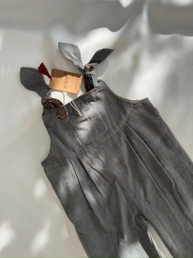 Yo Baby - Vente Barboteuse – bébé - Combinaison réversible en velours côtelé gris uni et imprimé floral gris7