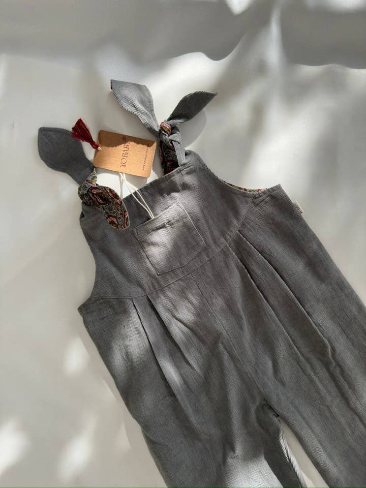 Yo Baby - Vente Barboteuse – bébé - Combinaison réversible en velours côtelé gris uni et imprimé floral gris7