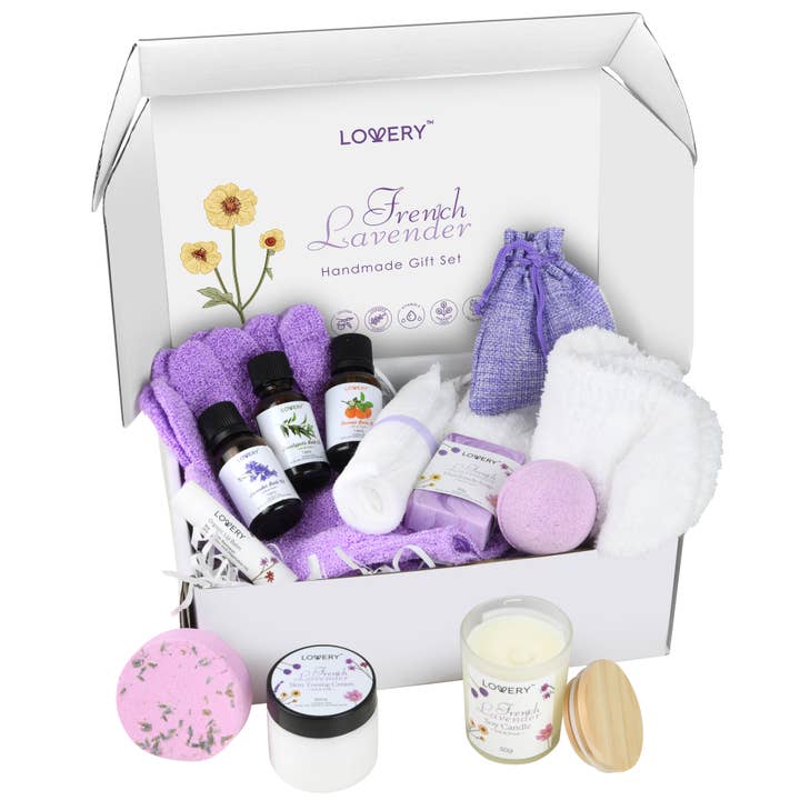Lovery - Wholesale Bath & Body Set - Handmade Bath Gift Set, French Lavender Spa Gift Box, 18pcs4
