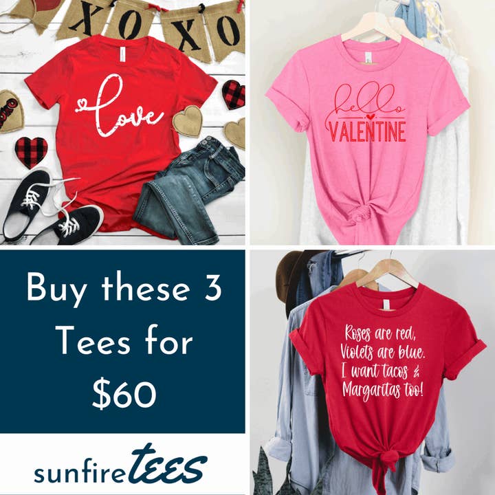 Buy 3 Tee for $60 - Valentines for wholesale by Sunfire Tees