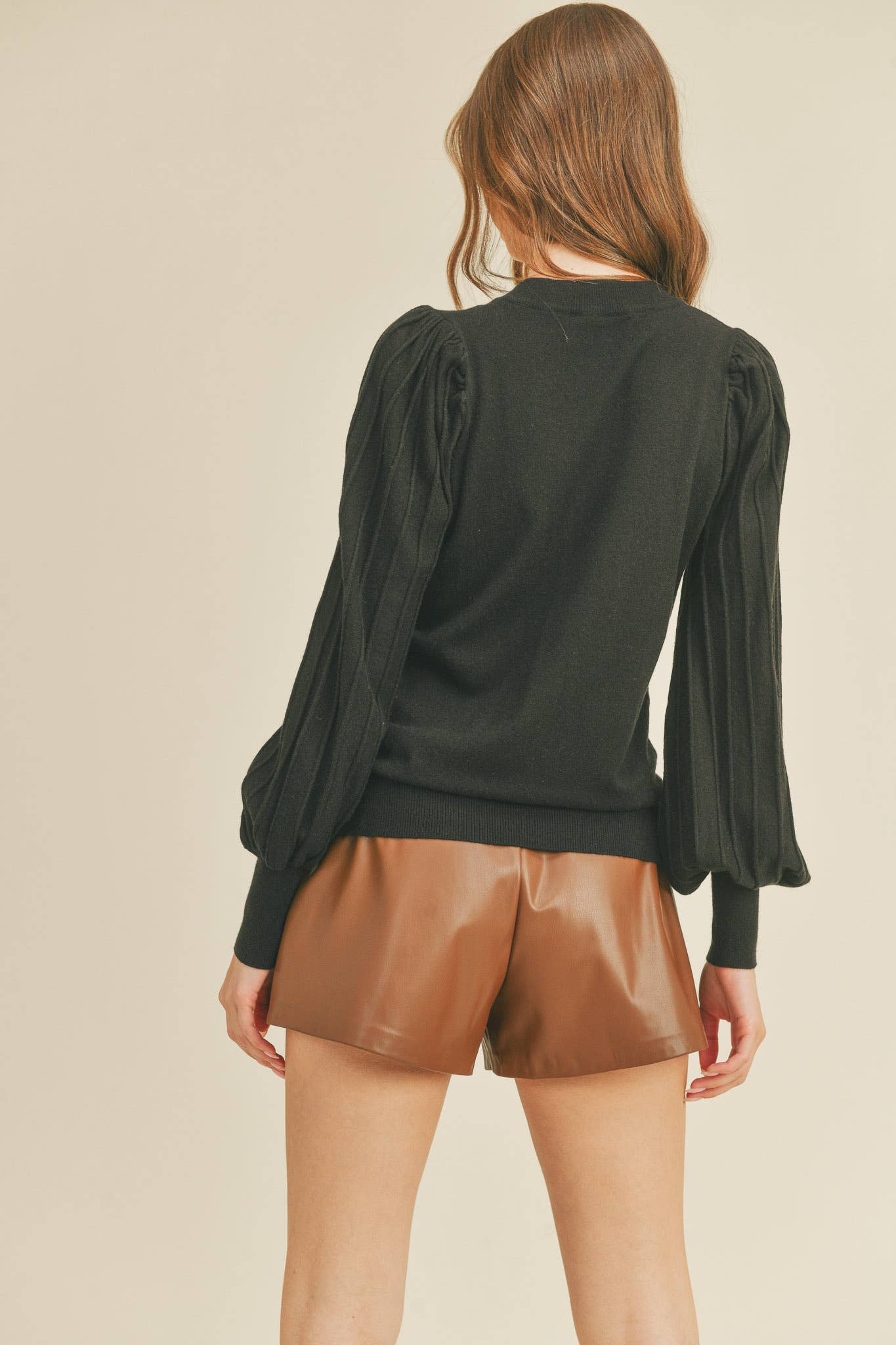 &MERCI - Wholesale Knit Sweater - Women's - STRIPE TEXTURE PUFF SLEEVE SWEATER MSW94858