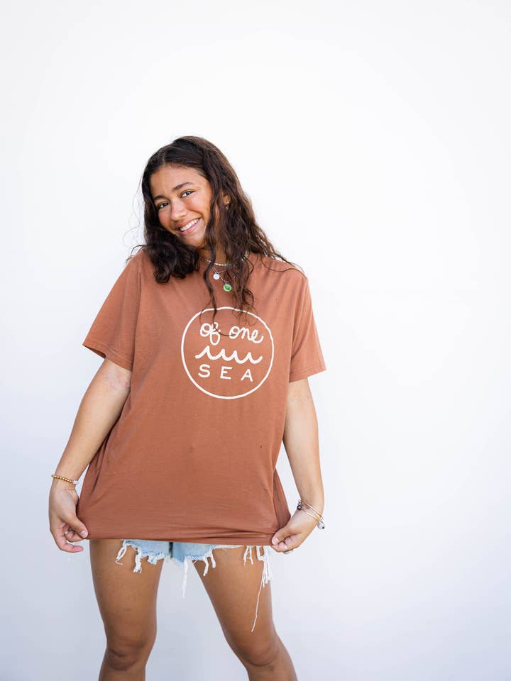 Adult Logo Tee in Rusty Brown for wholesale by Of One Sea