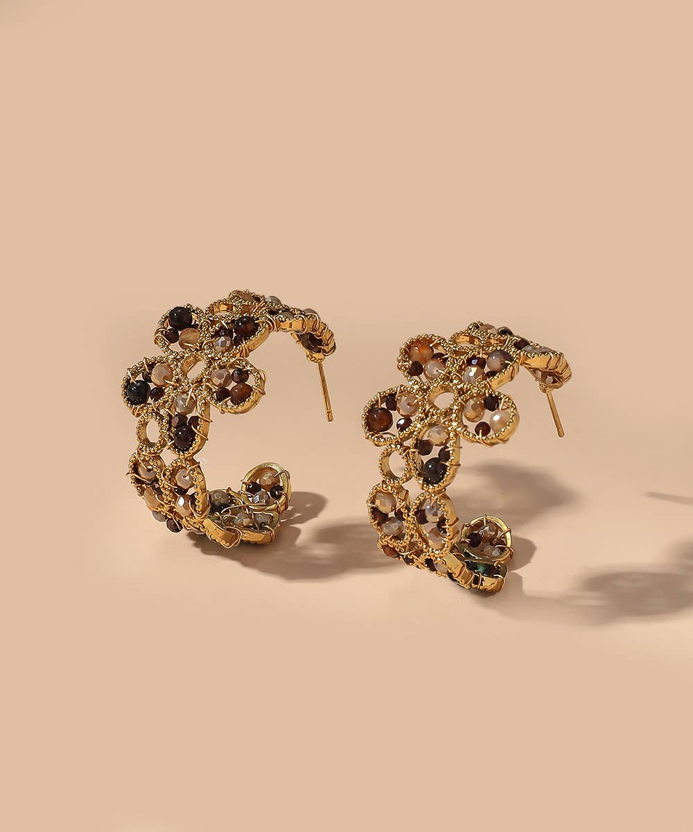 Blossom bijoux – Brincos de argola por atacado – Brincos de pino em aço inoxidável com contas de cristal 25BOA0047