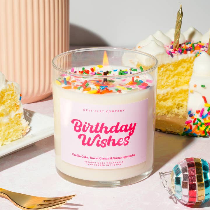West Clay Company - Wholesale Jar/Filled Candle - Birthday Wishes Sprinkle Candle | Vanilla Bday Cake Scented1