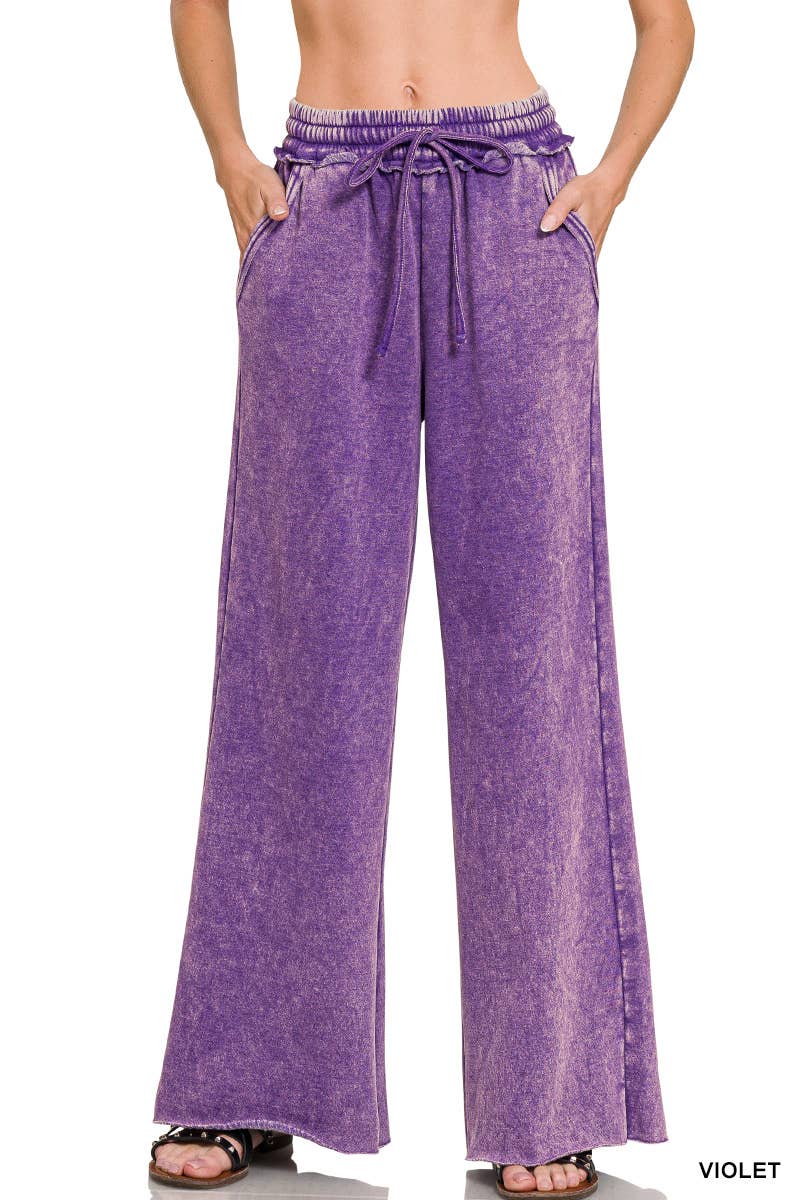 Vanilla Monkey - Venta al por mayor Pantalones de chándal/cómodos - Mujer - Pantalones de chándal Palazzo de forro polar Acid Wash con bolsillos1