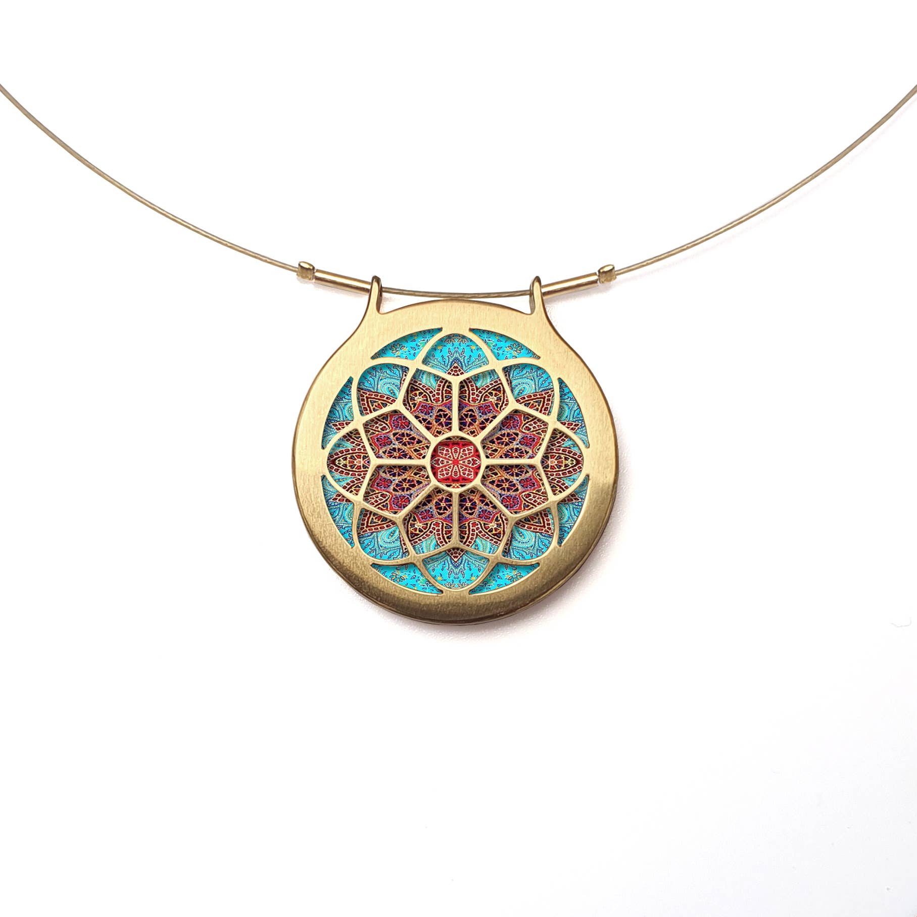 Noa Jewellery – wholesale Pendant/charm necklace – Rose Window Ceramic Necklace, Gold Plated Stainless Steel5