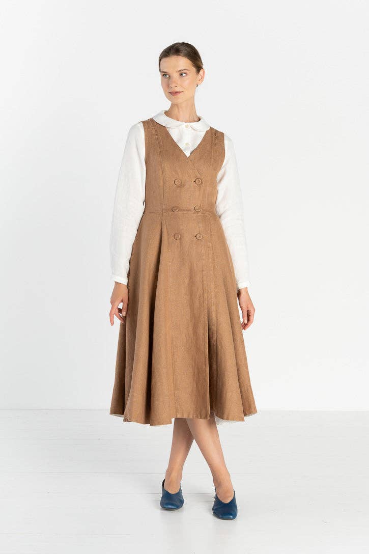 Son de Flor - Wholesale Dress - Women's - Rosa – Midi Linen Dress with Double-Button Front10