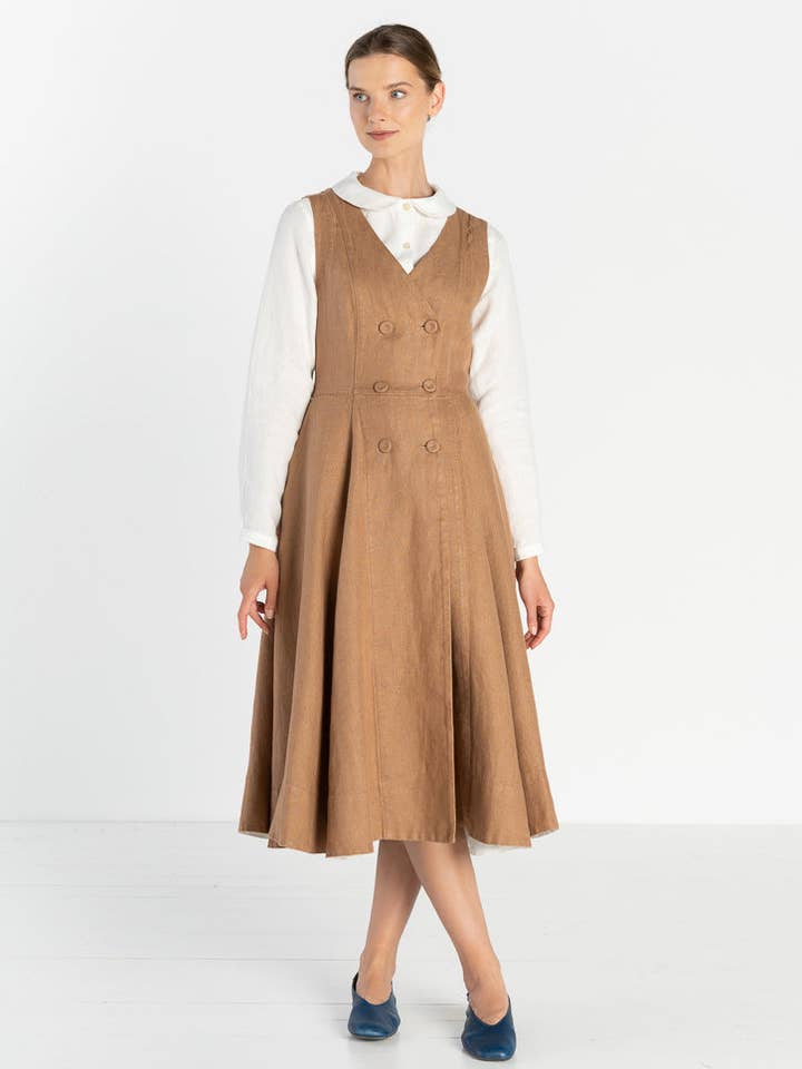 Son de Flor - Wholesale Dress - Women's - Rosa – Midi Linen Dress with Double-Button Front10