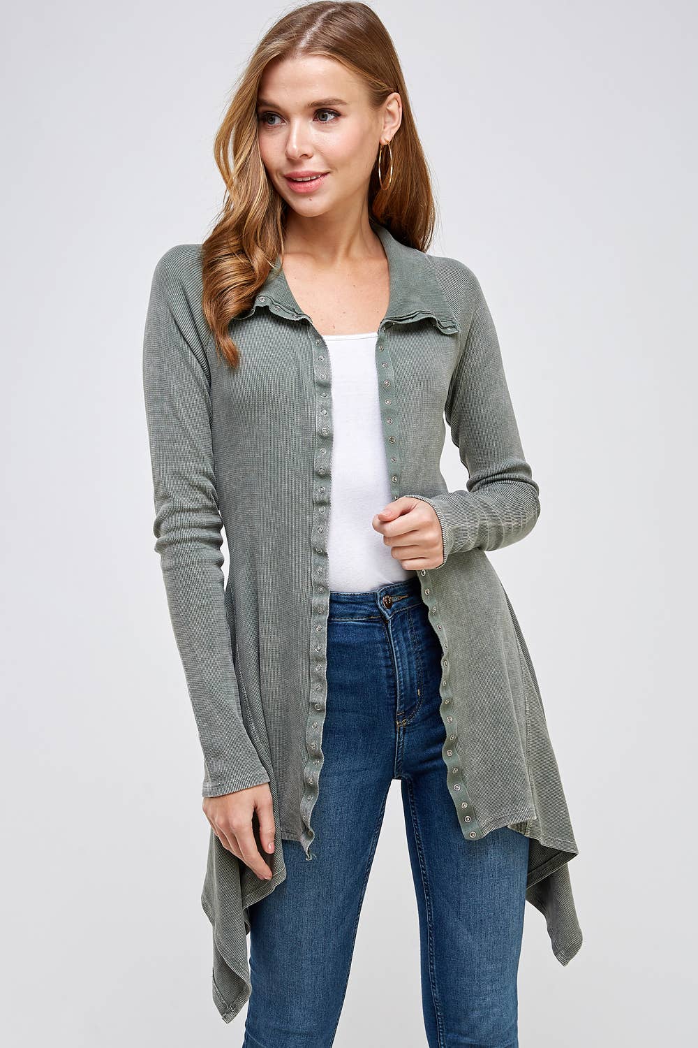 Urban X Apparel – Blusão - Mulher por atacado – Jaqueta térmica de botão lavado Urban X L/S com gola21