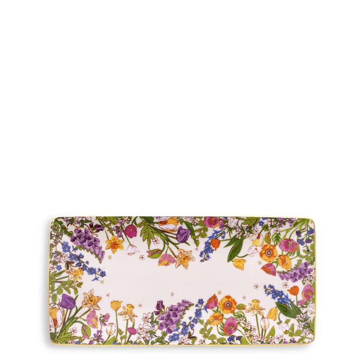 Vera Bradley by Lifeguard Press - Wholesale Decorative Tray - Ceramic Rectangle Tray, Meadow Bouquet Seedpearl