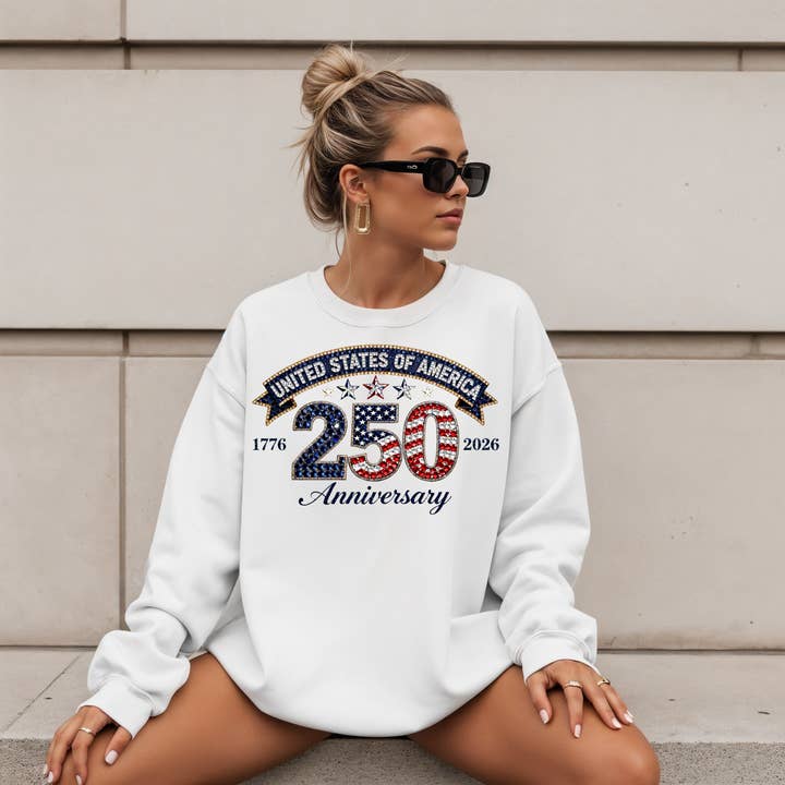 Faux Glitter 250th Celebration Sweatshirts & Tees for wholesale by Whiskey & Lace Outfitters /The Longhorn Hippie Co.