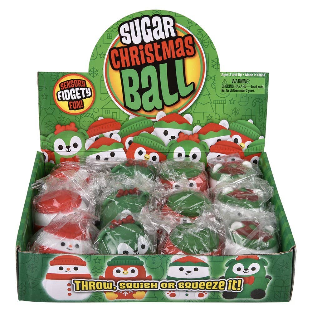 The Toy Network - Wholesale Fidget Toy - Kids - 2.4" CHRISTMAS SQUEEZY SUGAR BALL 12CT5