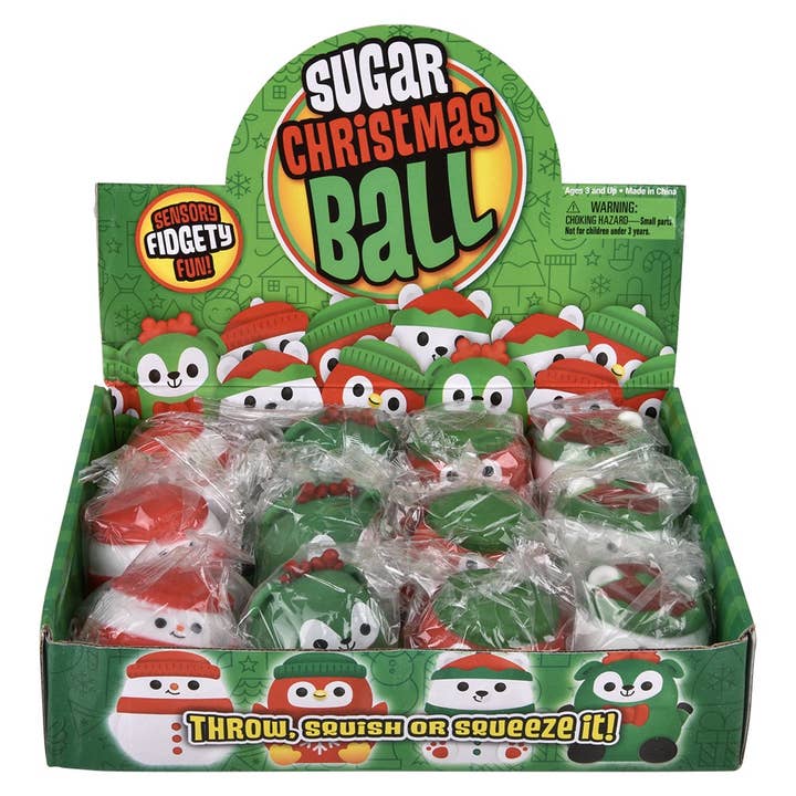 The Toy Network - Wholesale Fidget Toy - Kids - 2.4" CHRISTMAS SQUEEZY SUGAR BALL 12CT5